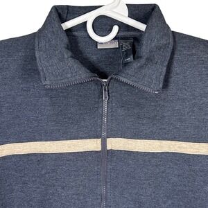 AZ Sport Mens Full Zip Jacket Collared Gray Beige Stripe Sweatshirt Medium NOS‎